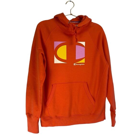 CHAMPION Women's Fleece Hoodie Big C Graphic Logo Orange Size M  470 - Picture 2 of 6